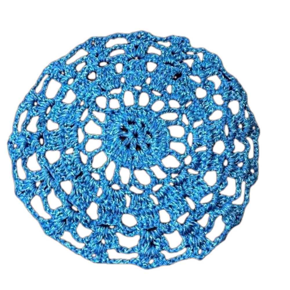 Handmade Metallic Blue Crochet Doily